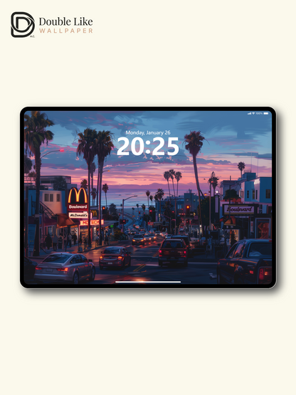 Retro Sunset Coastal Boulevard Palm Trees Anime Aesthetic Wallpaper Pack [#WGF095]