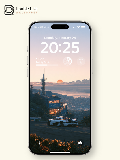 Sunset Mountain Overlook & Sports Car Anime Aesthetic Wallpaper Pack [#JJ1456]
