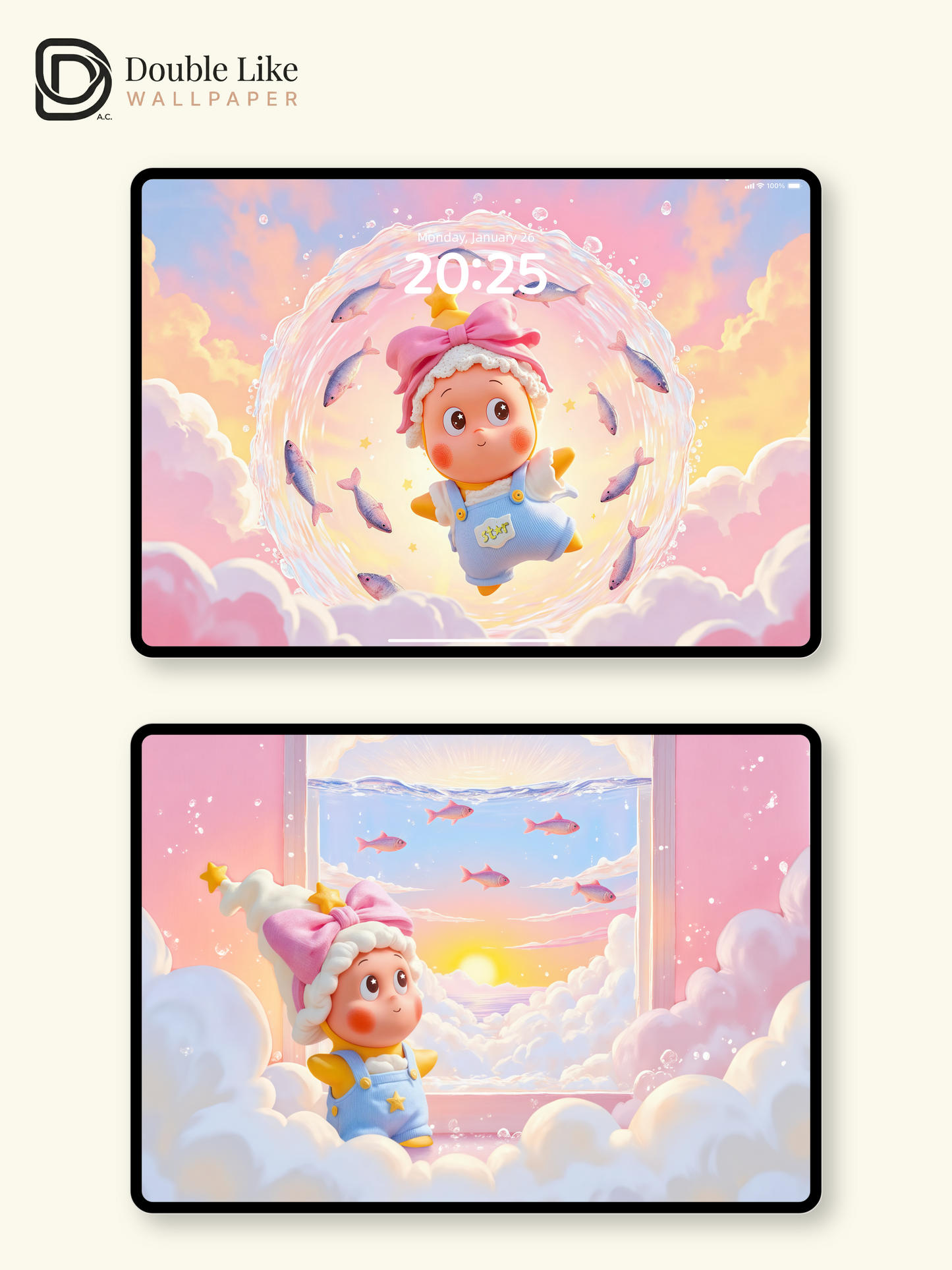 Dreamy Cloud & Floating Fish Bow Cutie Full Set Phone Wallpapers [#JJ195]