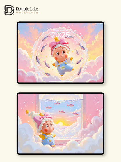 Dreamy Cloud & Floating Fish Bow Cutie Full Set Phone Wallpapers [#JJ195]