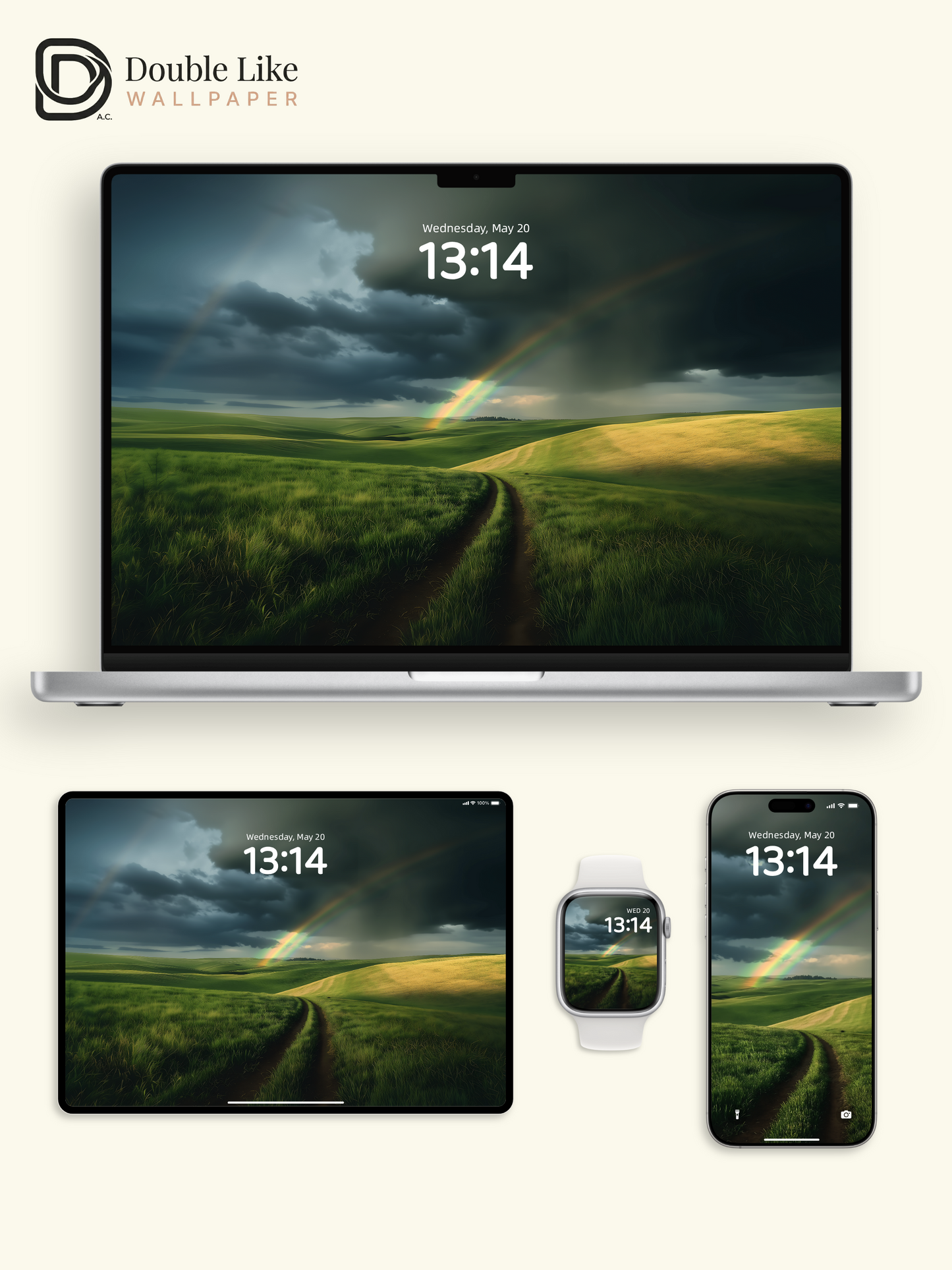 Country Dirt Road Rainbow Green Grassland Wallpaper Pack [#ZJY555]