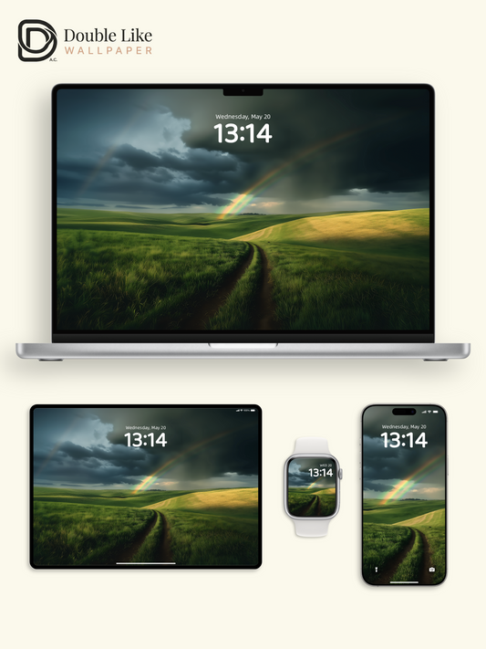 Country Dirt Road Rainbow Green Grassland Wallpaper Pack [#ZJY555]