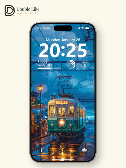 Rainy Japanese Street Tram Anime Aesthetic Wallpaper Pack [#WGF051]