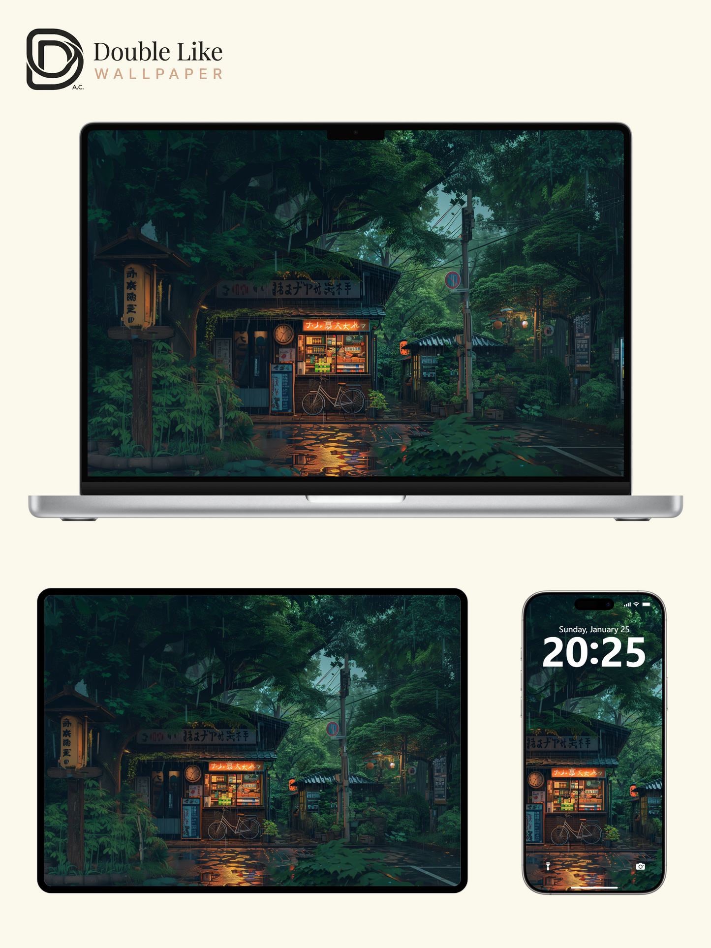 Rainy Japanese Street Shop Forest Night Anime Aesthetic Wallpaper Pack [#WGF026]