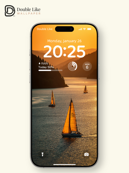 Golden Hour Fjord Sailboats Mountain Lake Aesthetic Wallpaper Pack [#JJ1400]