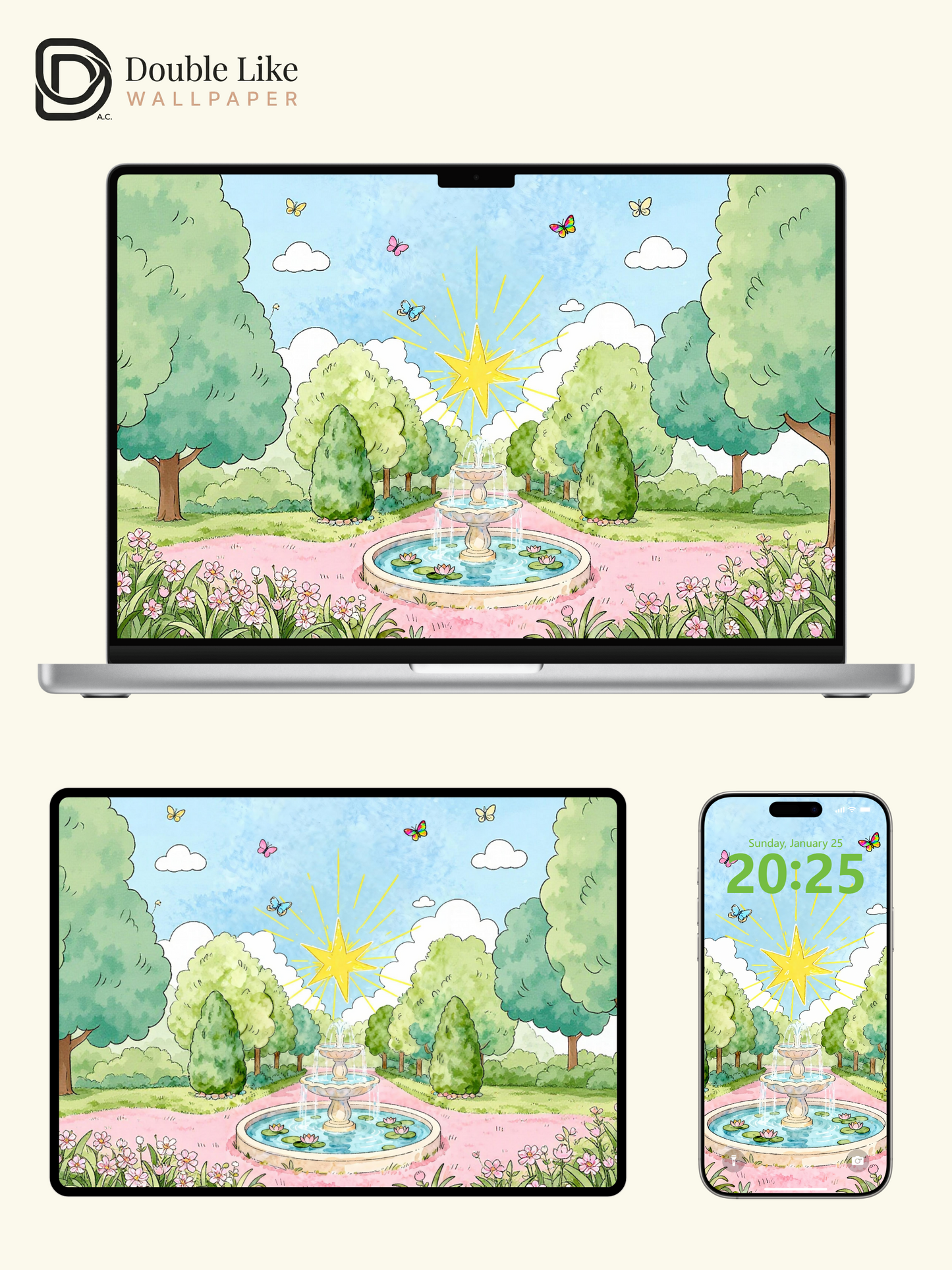 Escape to a fairy garden! This wish star fountain live wallpaper fits all phones [#HWWa005]