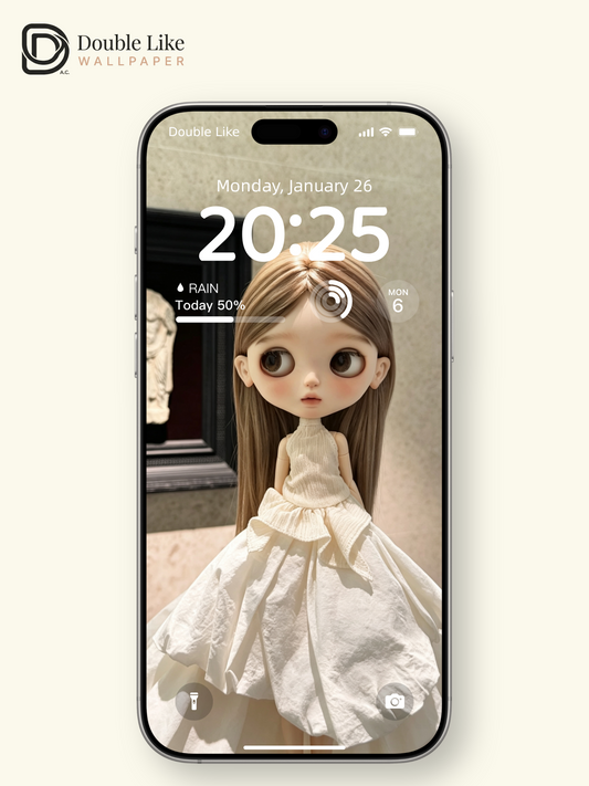 Calm Museum Blythe Doll Beige White Dress Healing Aesthetic Wallpaper [#HWWs014]