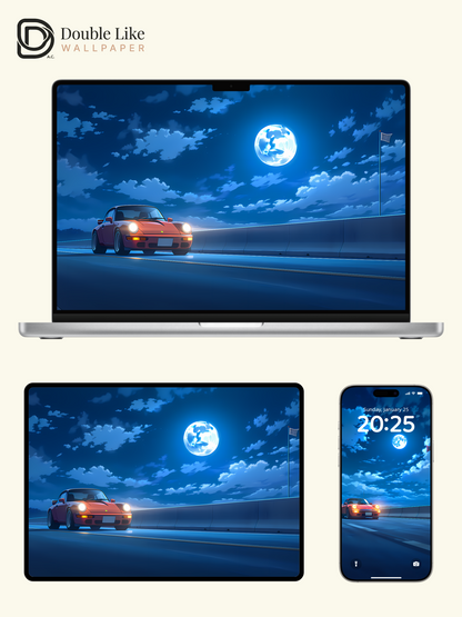 Midnight Cruise | Retro Sports Car Moonlit Aesthetic Wallpaper [#LFHL1019]