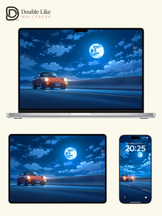 Midnight Cruise | Retro Sports Car Moonlit Aesthetic Wallpaper [#LFHL1019]