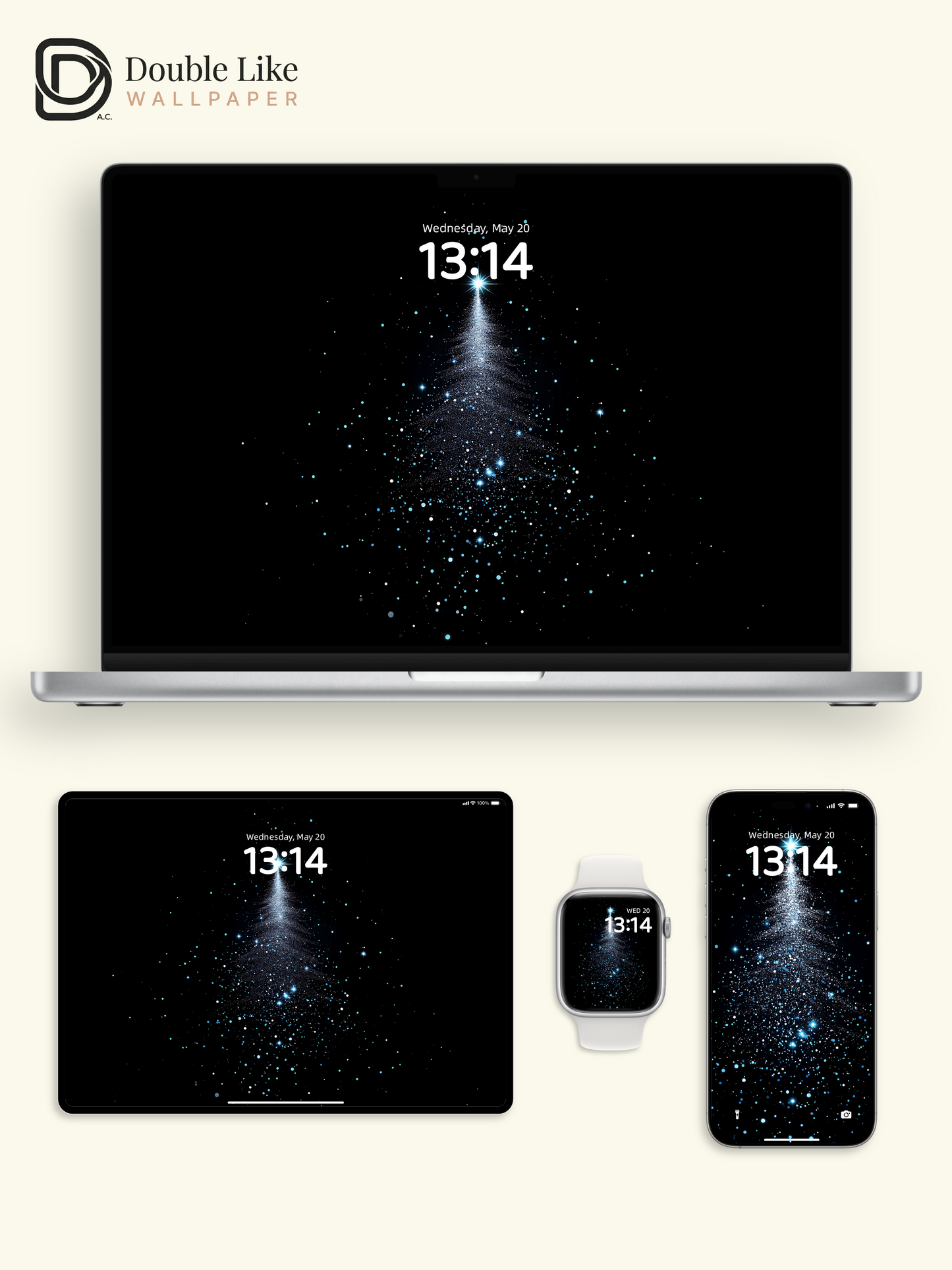 Glowing Blue Christmas Tree Starry Night Digital Art Wallpaper Pack [#ZJY531]