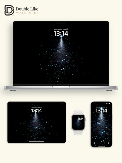 Glowing Blue Christmas Tree Starry Night Digital Art Wallpaper Pack [#ZJY531]