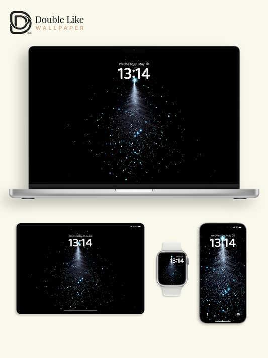 Glowing Blue Christmas Tree Starry Night Digital Art Wallpaper Pack [#ZJY531]