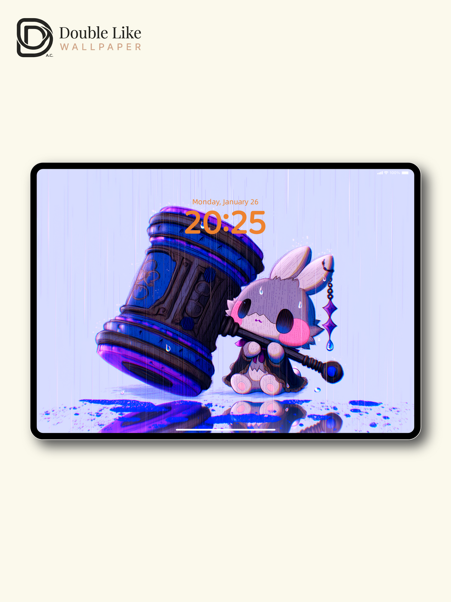 Cute Masked Bunny Giant Mallet Rainy Purple Aesthetic Wallpaper Pack [#HW1511]