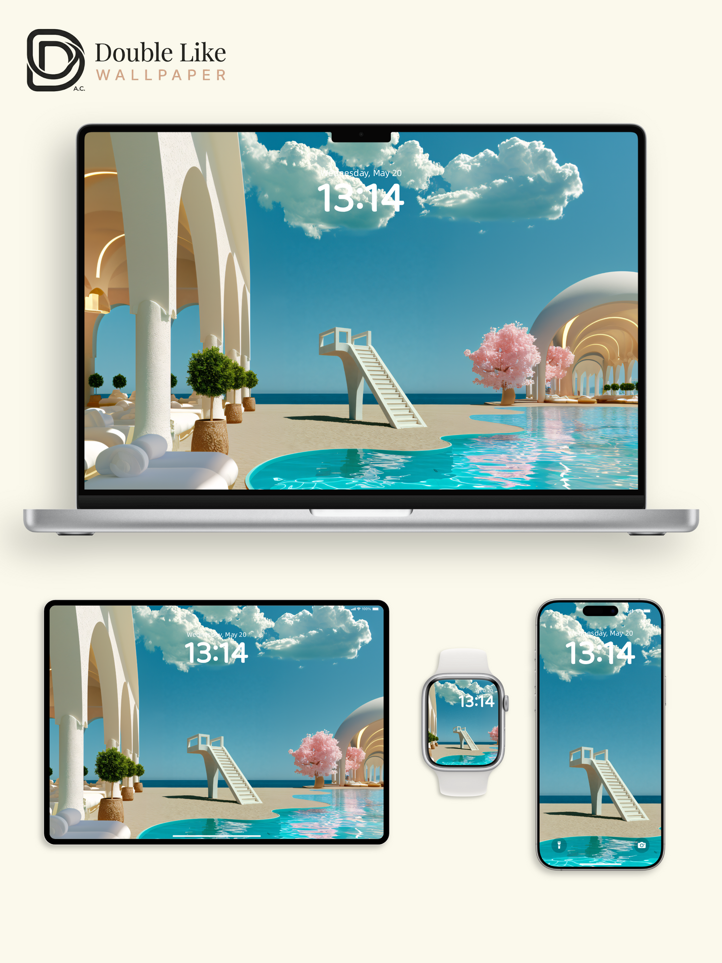 Surreal Minimalist Seaside Pool & White Arches Aesthetic Wallpaper Pack [#JJ1395]