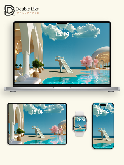 Surreal Minimalist Seaside Pool & White Arches Aesthetic Wallpaper Pack [#JJ1395]