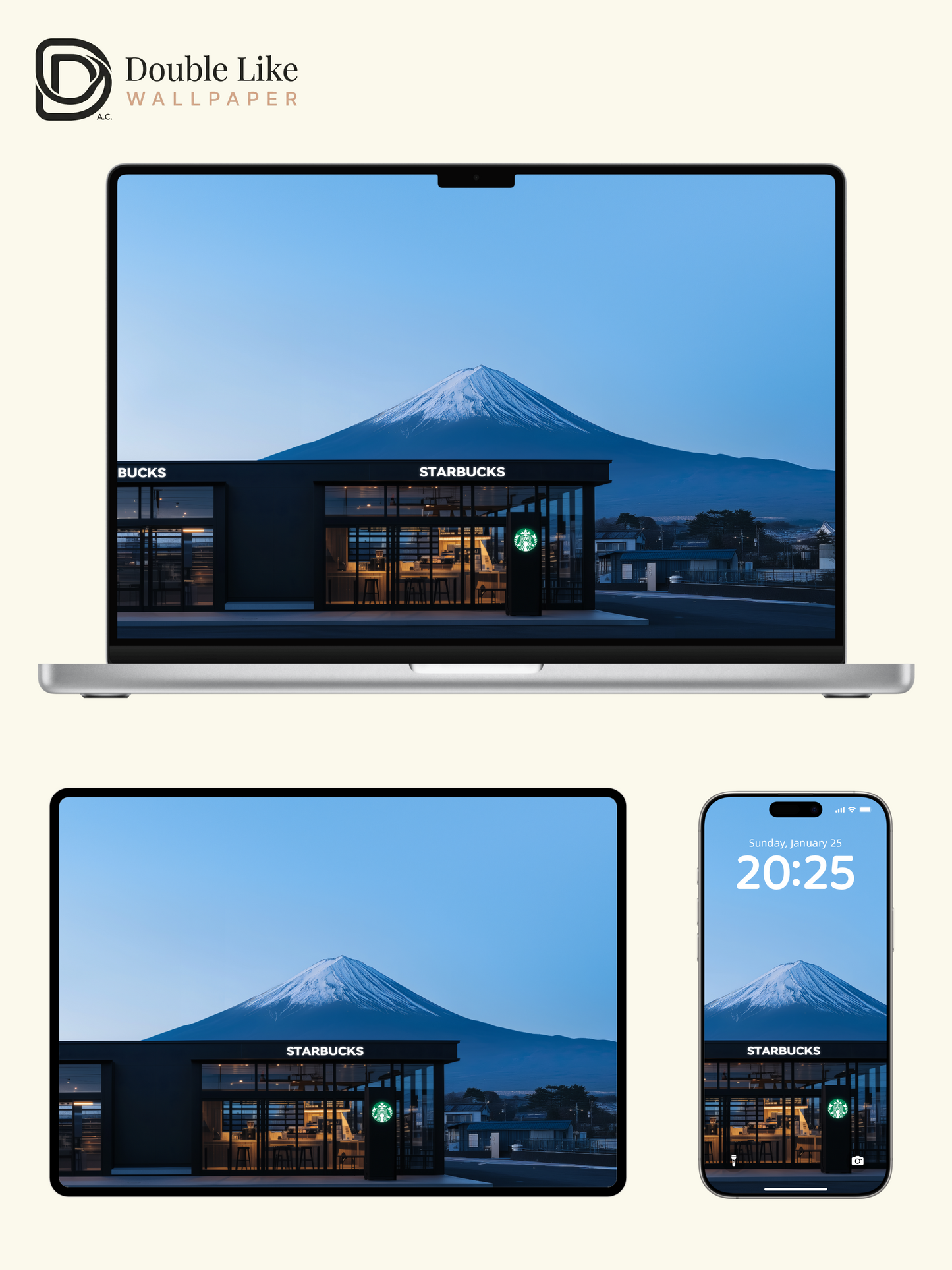 Mount Fuji Minimalist Twilight Coffee Store Aesthetic Wallpaper Pack [#JJ20413]