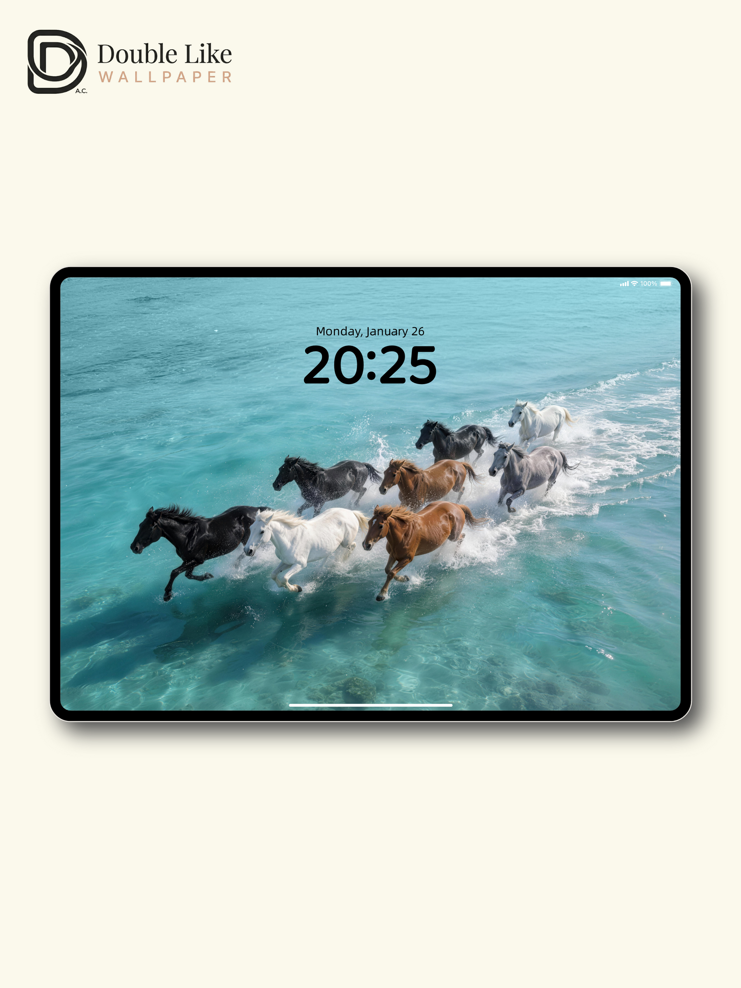 Eight Running Horses on Blue Sea Motivational Full Device Wallpaper Pack [#LFHL30114]