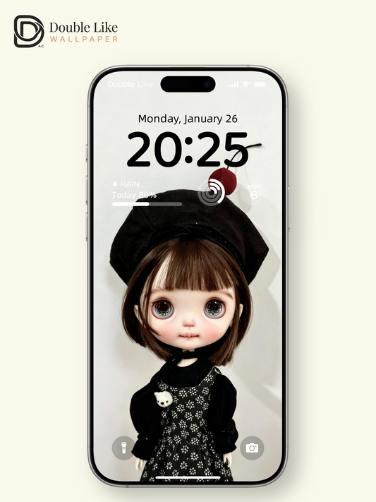 Healing Dark Coquette Blythe Doll Black Beret Cherry Aesthetic Wallpaper [#HWWs013]