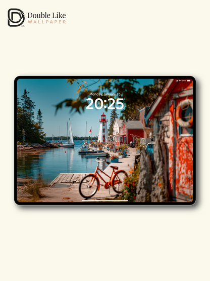Coastal Harbor Lighthouse & Red Bicycle Aesthetic Wallpaper Pack [#JJ1329]