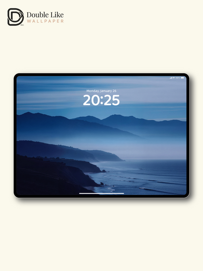 Misty Coastal Mountains & Blue Ocean Horizon Nature Aesthetic Wallpaper Pack [#JJ230907]
