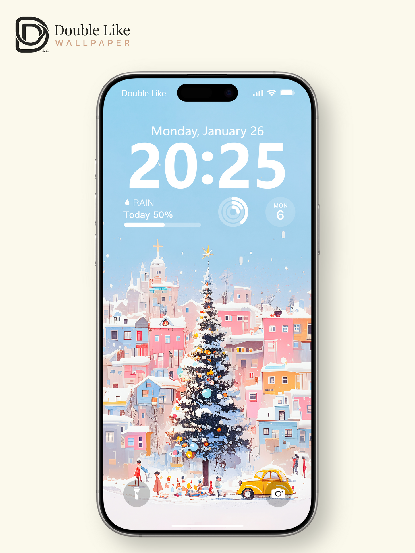 Pastel Winter Christmas Town Illustration Aesthetic Wallpaper Pack [#WGF070]