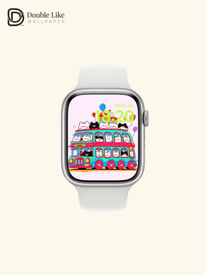 Cute Kawaii Animals Double Decker Party Bus Aesthetic Wallpaper Pack [#HW1502]