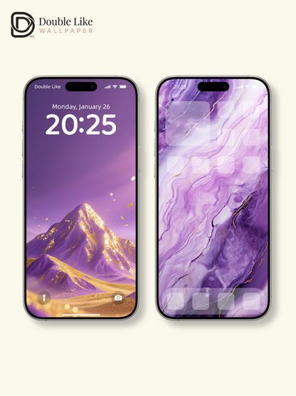 Purple Gold Foil Mountain Peak Fluid Marble Aesthetic Wallpaper Pack [#ZMY247]