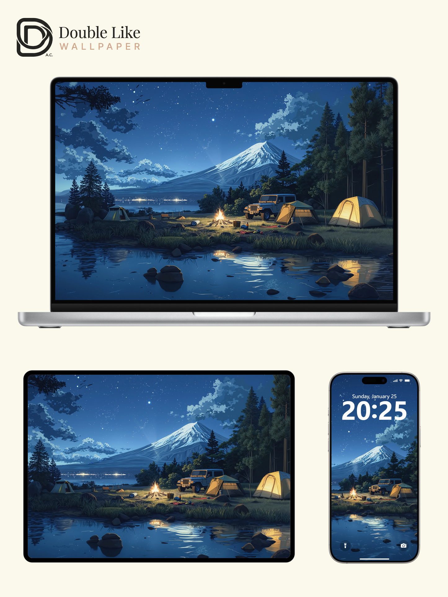 Starry Night Camping Mountain Lake Anime Aesthetic Wallpaper Pack [#WGF014]
