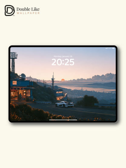 Sunset Mountain Overlook & Sports Car Anime Aesthetic Wallpaper Pack [#JJ1456]