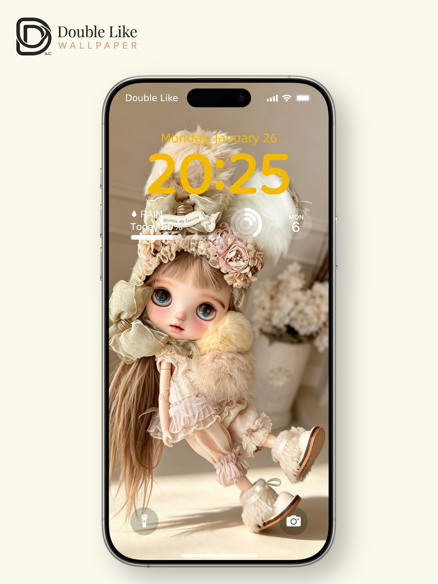 Vintage Bunny Ear Blythe Doll Cream Beige Dreamy Aesthetic Wallpaper [#HWWs004]
