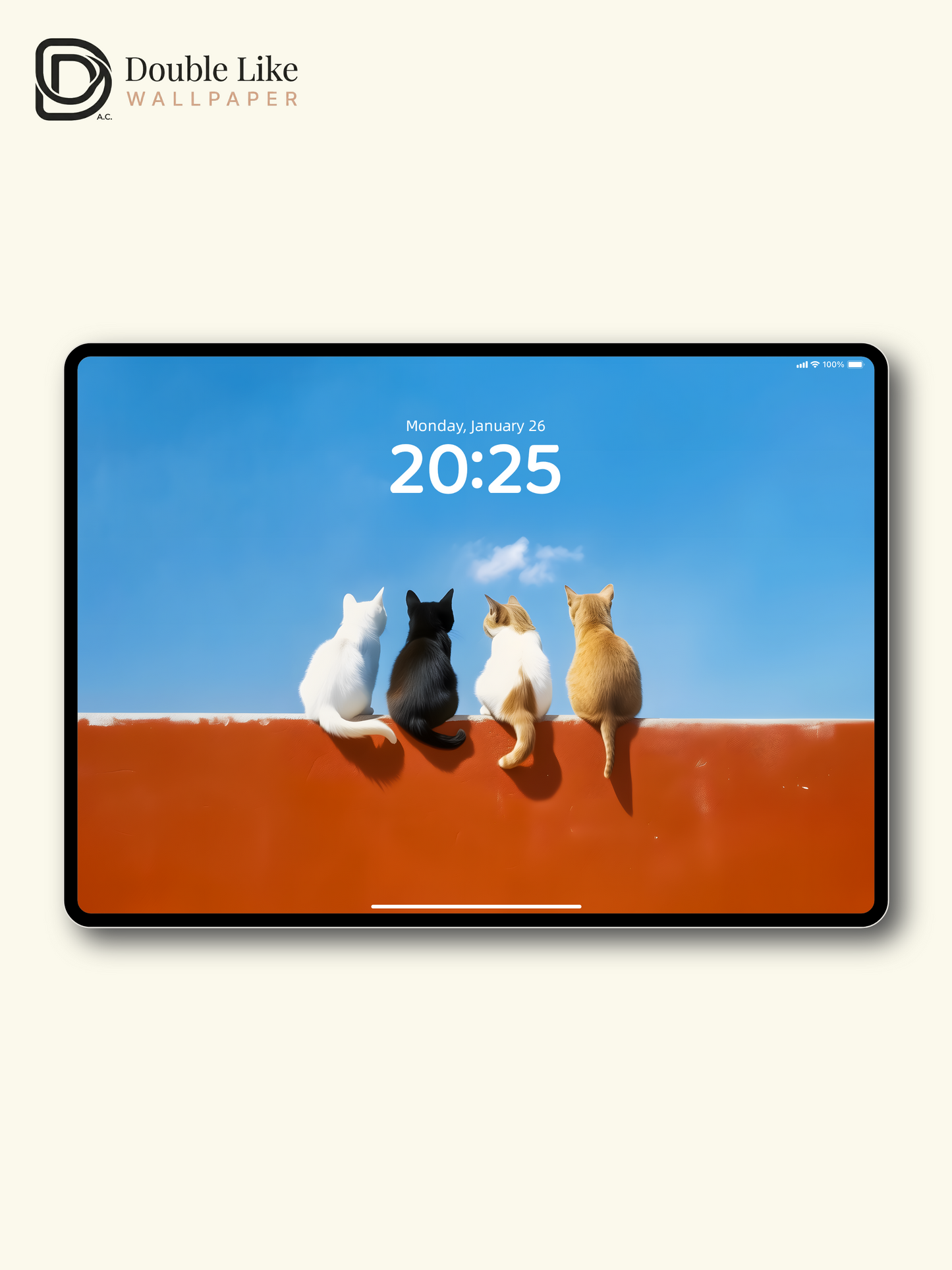 Four Cats Wall Sitting Blue Sky Minimalist Cute Aesthetic Wallpaper Pack [#ZMY540]