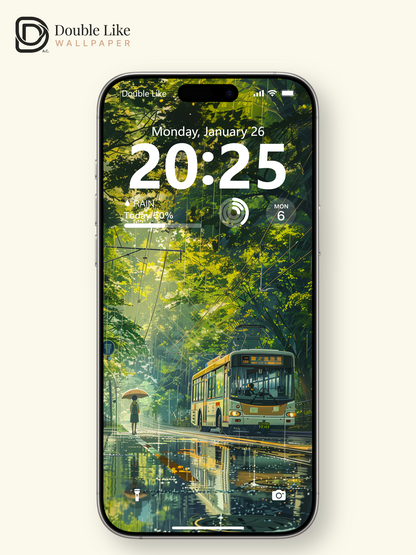 Rainy Summer Street Bus Stop Anime Healing Aesthetic Wallpaper Pack [#WGF027]