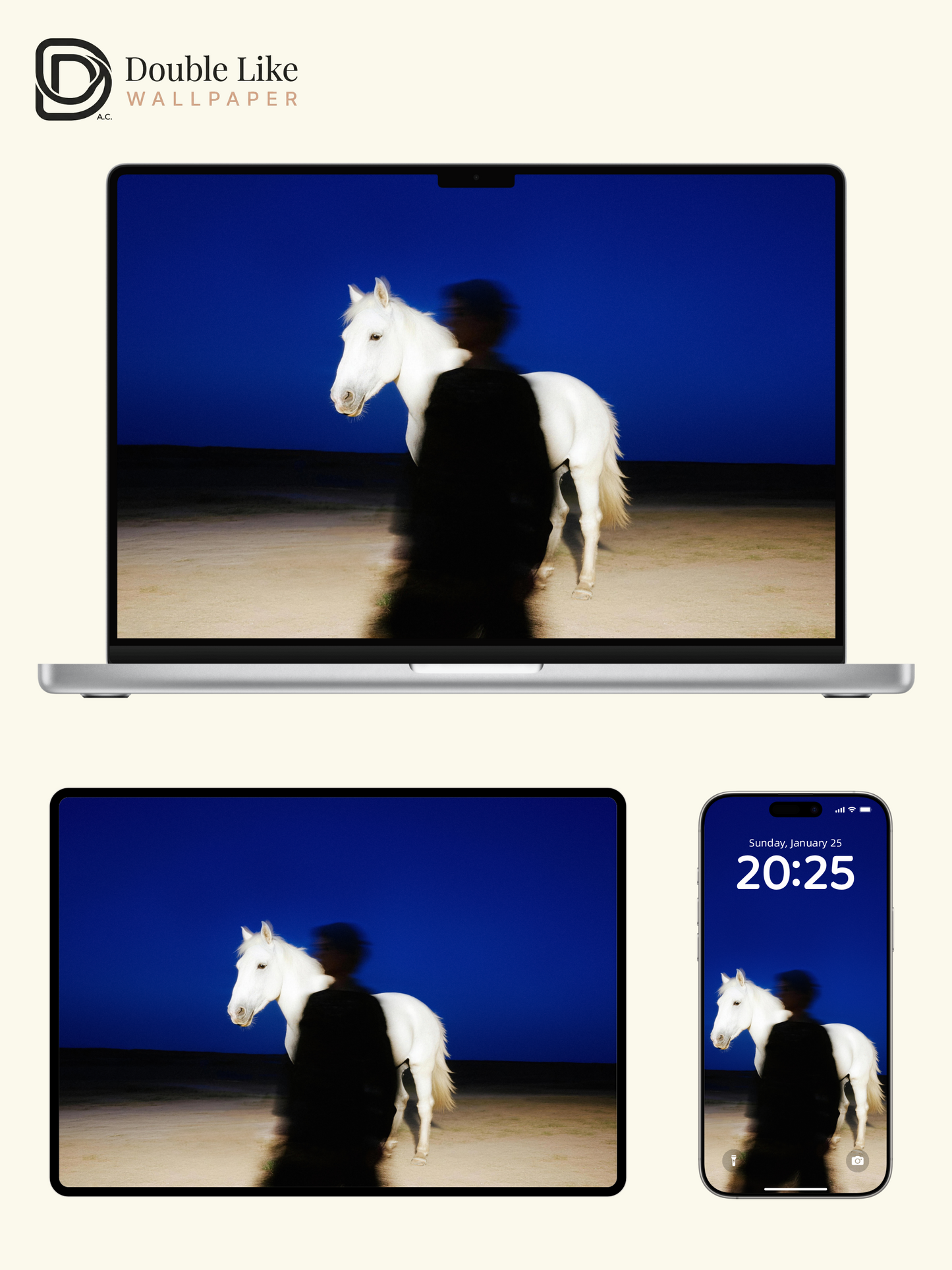 "Blue Hour Silhouette" White Horse Atmospheric Wallpaper Set [#LFHL30514]