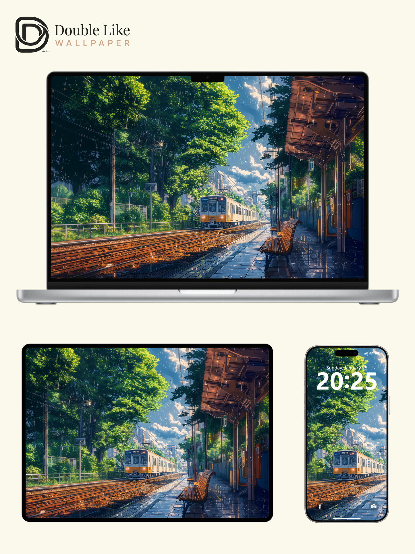 Rainy Summer Train Station Anime Aesthetic Wallpaper Pack [#WGF112]