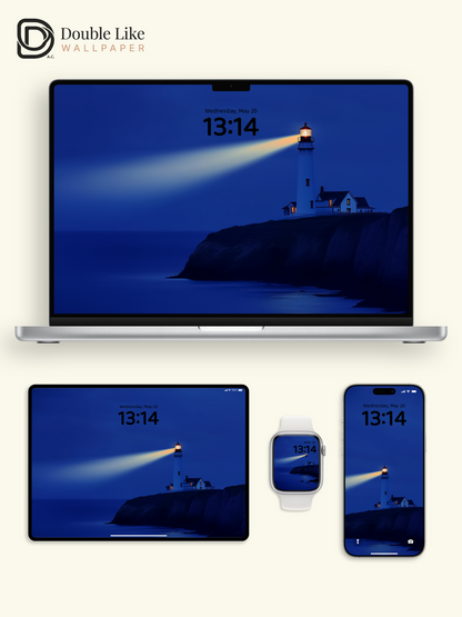 Combined Product Name: Deep Blue Coast Lighthouse Lonely Calming Inspirational Atmospheric Ocean Landscape Full-Device Wallpaper Pack [#ZMY069]