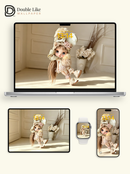 Vintage Bunny Ear Blythe Doll Cream Beige Dreamy Aesthetic Wallpaper [#HWWs004]