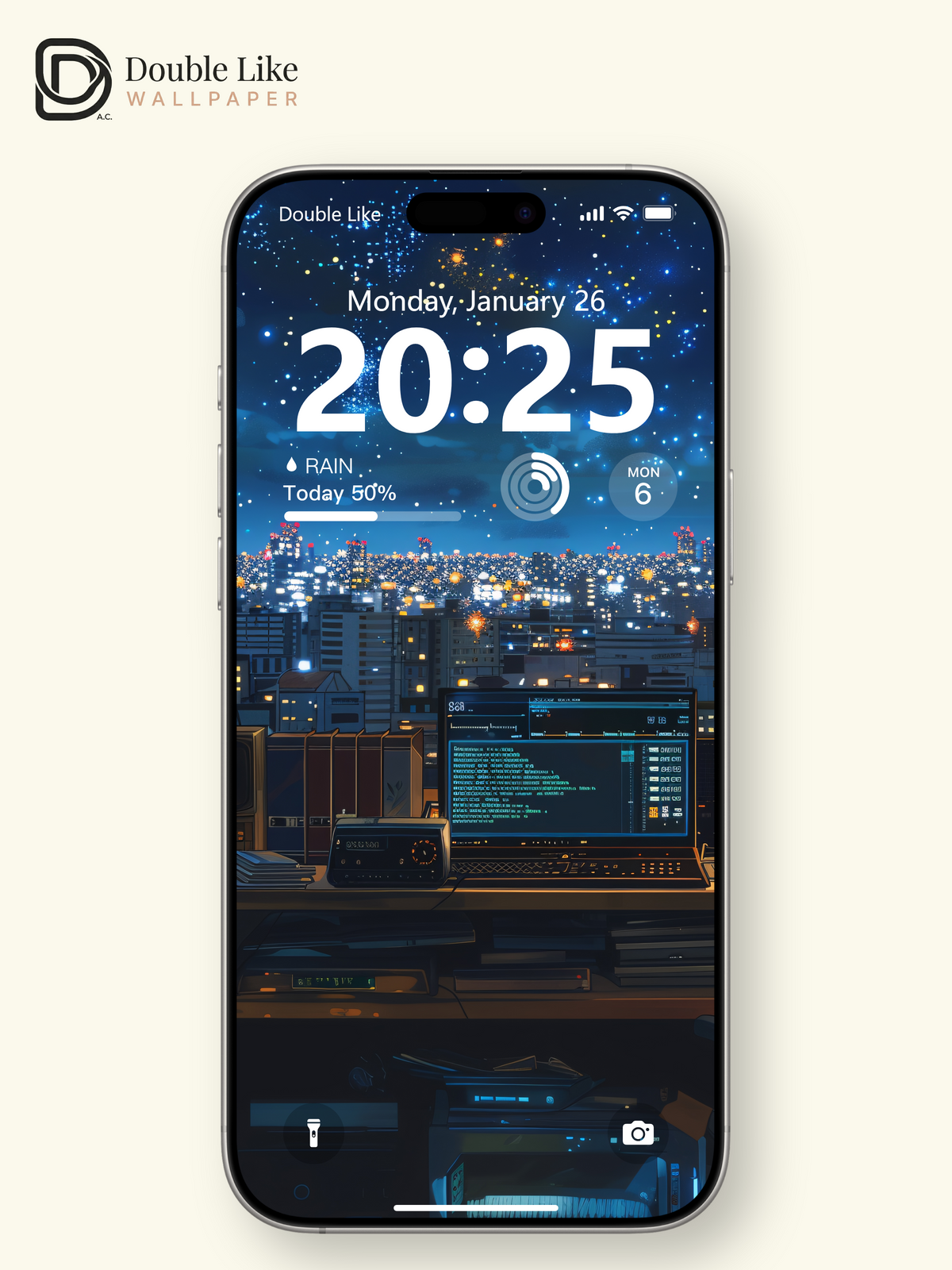 Cozy Starry Night Room Workspace Anime Aesthetic Wallpaper Pack [#WGF088]