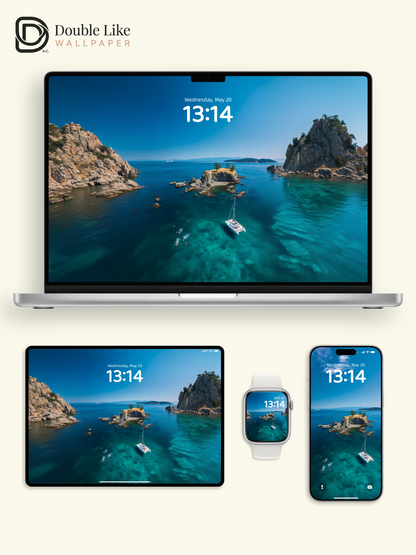 Turquoise Coastal Lagoon & Catamaran Sailboat Nature Wallpaper Pack [#JJ1307]