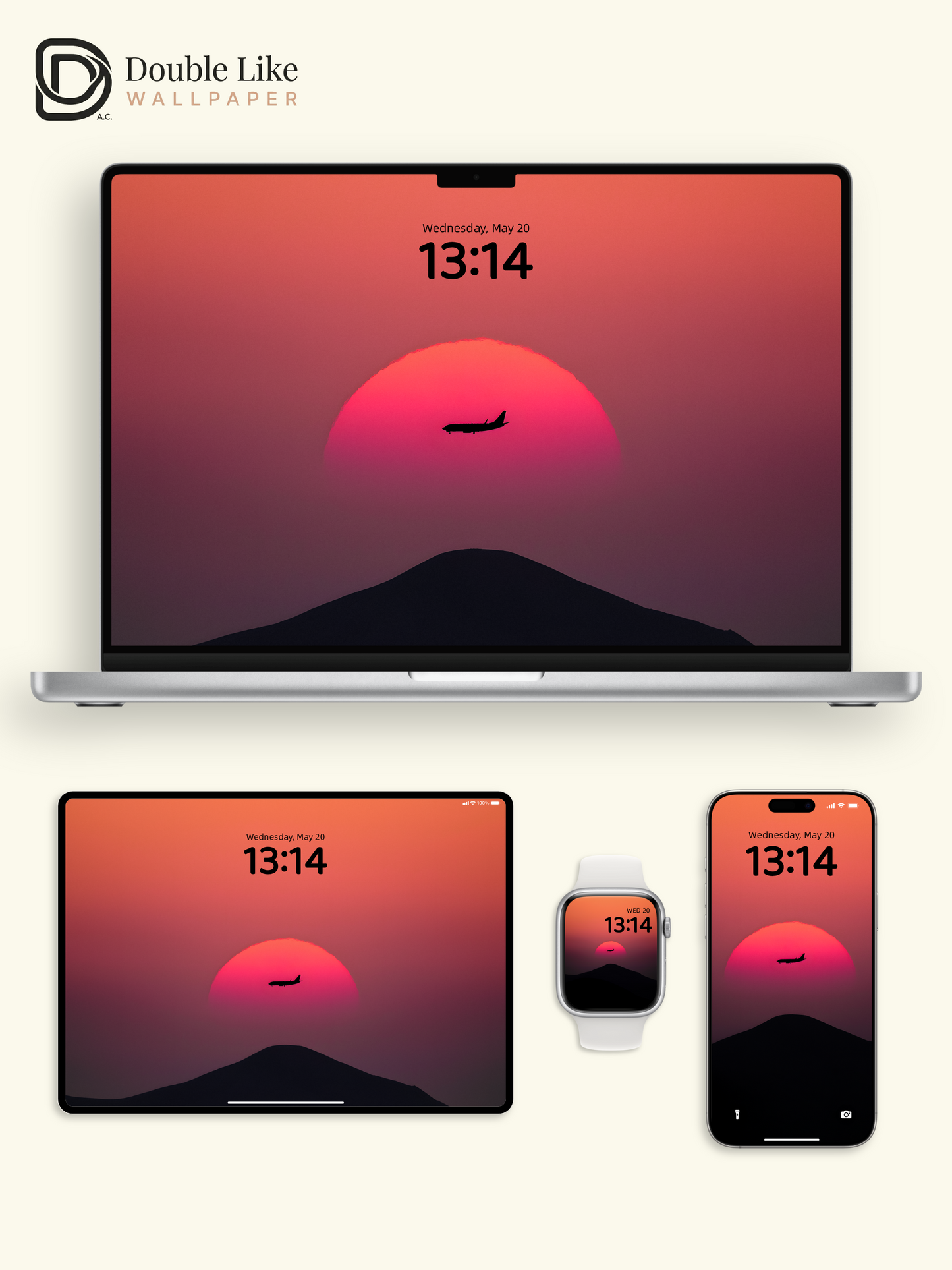 Sunset Airplane Mountain Minimal Vibe Full Wallpaper Set [#ZMY468]