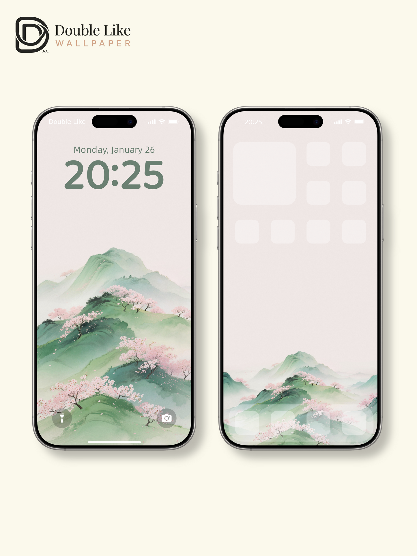 Green Mist Spring Mountains With Pink Peach Blossoms Calm Romantic Chinese Landscape Wallpaper Pack [#LFHL30421]