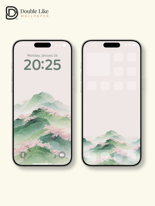 Green Mist Spring Mountains With Pink Peach Blossoms Calm Romantic Chinese Landscape Wallpaper Pack [#LFHL30421]