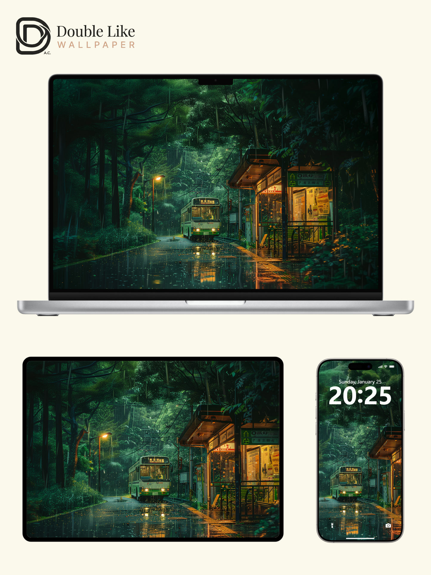Rainy Forest Bus Stop Japanese Anime Cozy Wallpaper Pack [#WGF050]