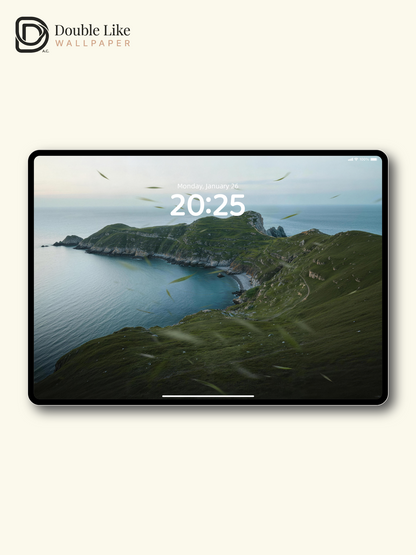 Coastal Cliff Bay & Windy Green Meadow Nature Aesthetic Wallpaper Pack [#JJ230910]