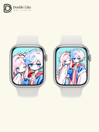 Cute Anime Couple Matching Streetwear Pastel Bubbles Aesthetic Wallpaper Pack [#HW1517]