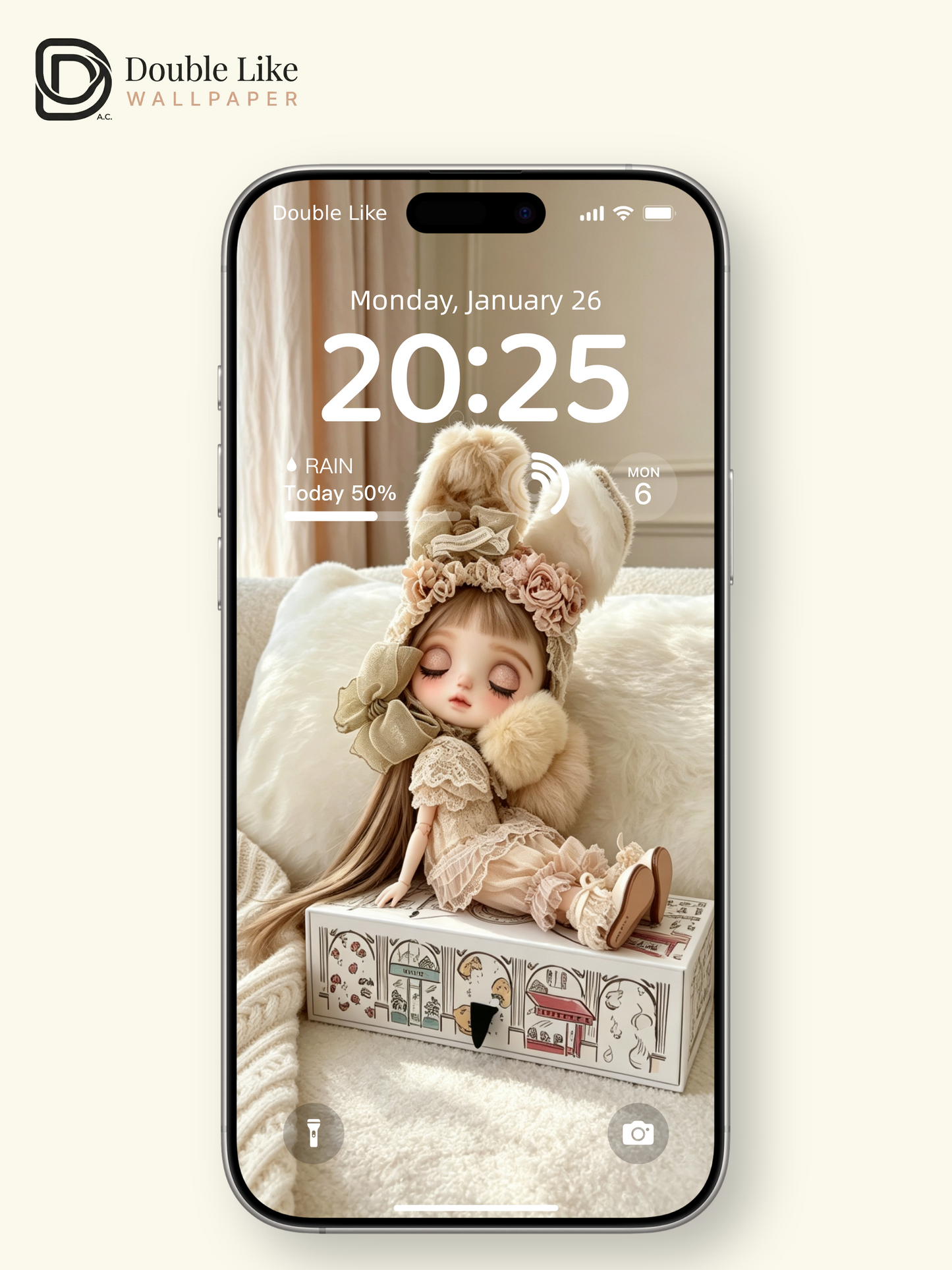 Vintage Bunny Ear Blythe Doll Cream Beige Dreamy Aesthetic Wallpaper [#HWWs005]