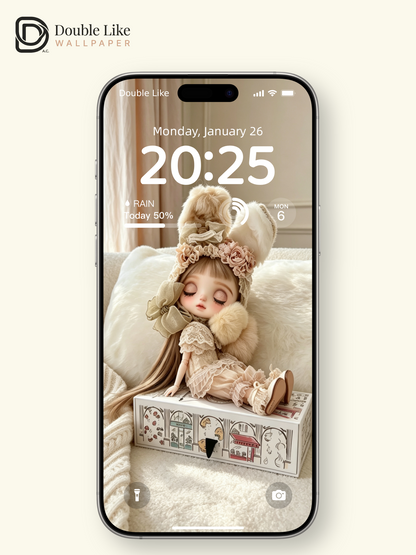 Vintage Bunny Ear Blythe Doll Cream Beige Dreamy Aesthetic Wallpaper [#HWWs005]