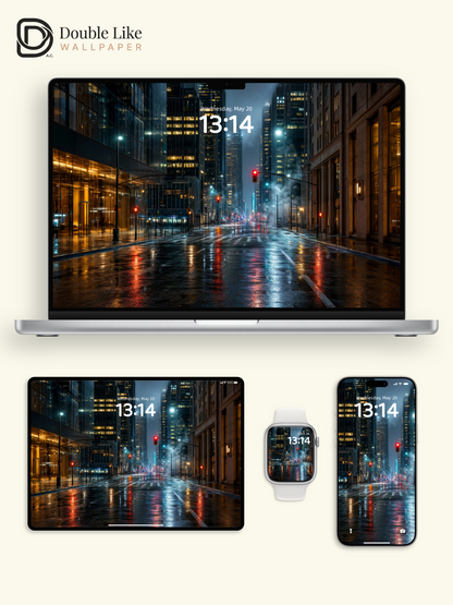 New York City Rainy Night Street Aesthetic Wallpaper Pack [#ZJYR008]