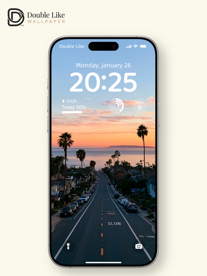 Coastal Street Sunset Golden Hour Palm Tree Aesthetic Landscape Wallpaper Pack [#JJ1358]