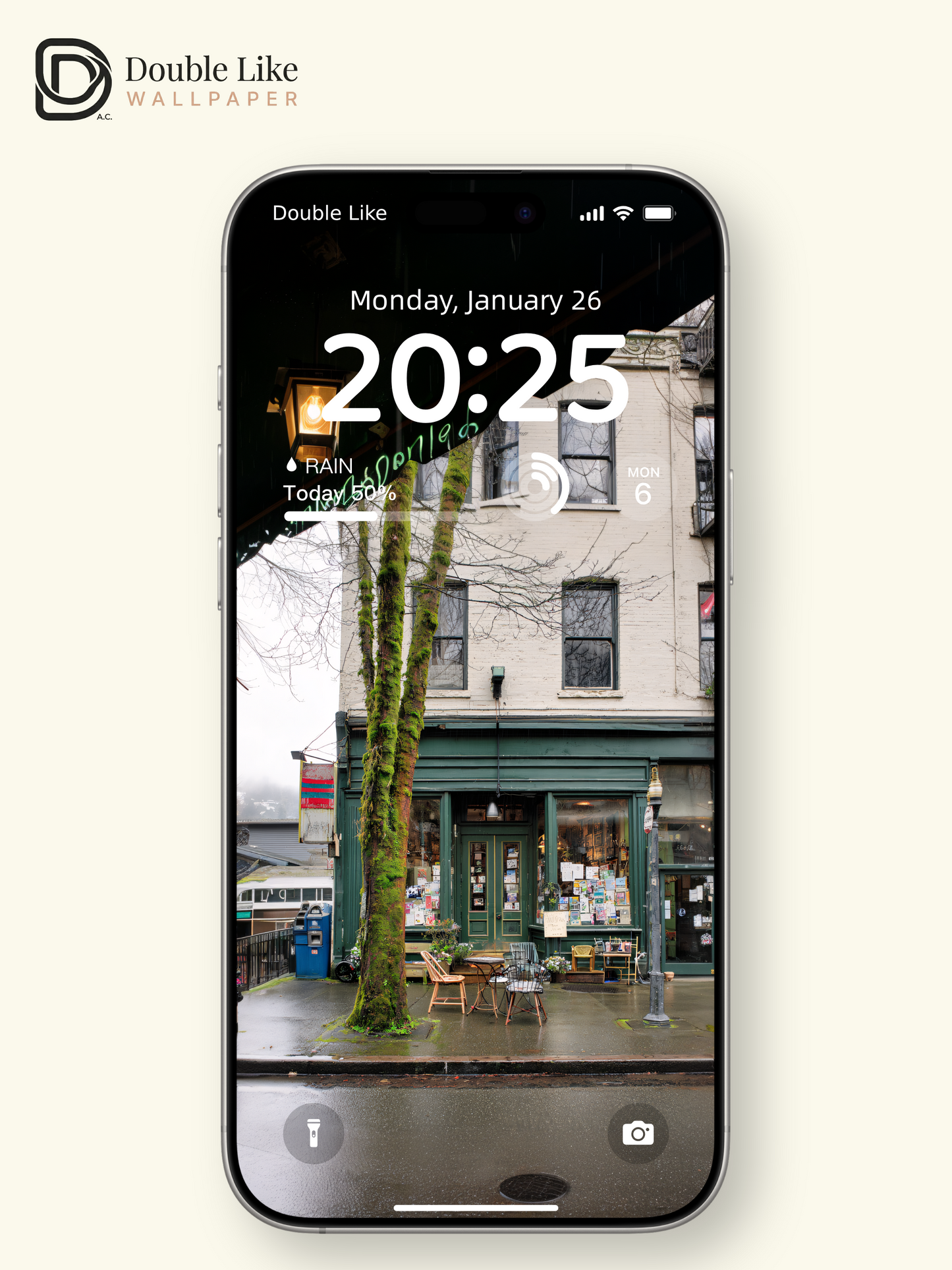 Vintage Rainy City Street Cafe Light Moss Tree Aesthetic Wallpaper Pack [#JJ1360]