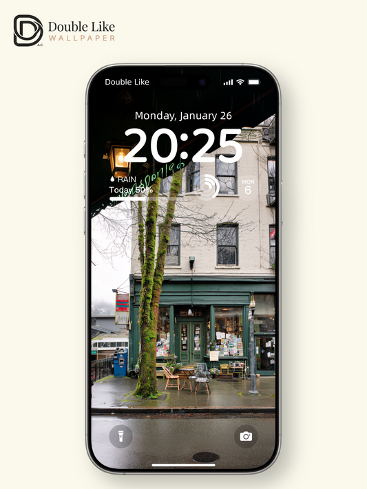 Vintage Rainy City Street Cafe Light Moss Tree Aesthetic Wallpaper Pack [#JJ1360]